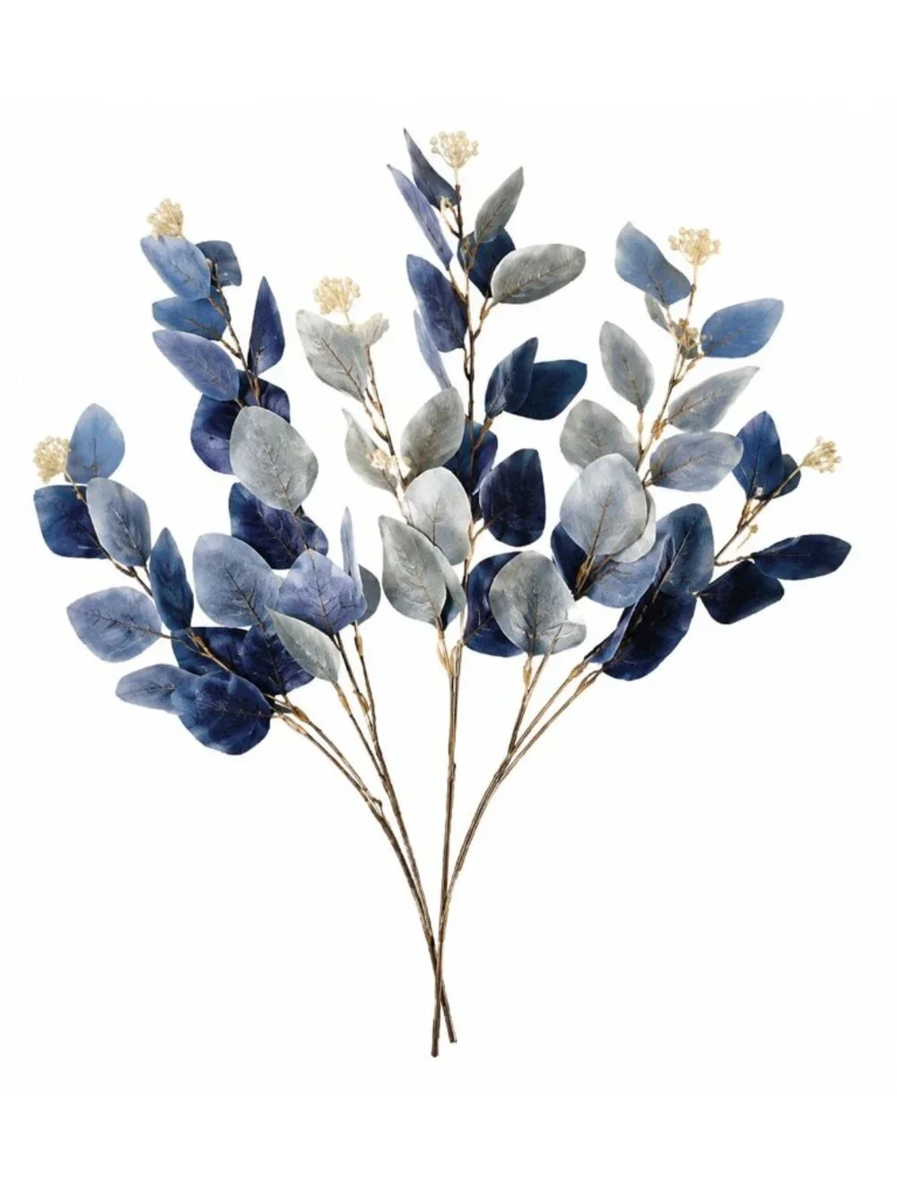 Blue Ombre Dollar Eucalyptus Stems, Faux Eucalyptus Branches, Artificial Greener